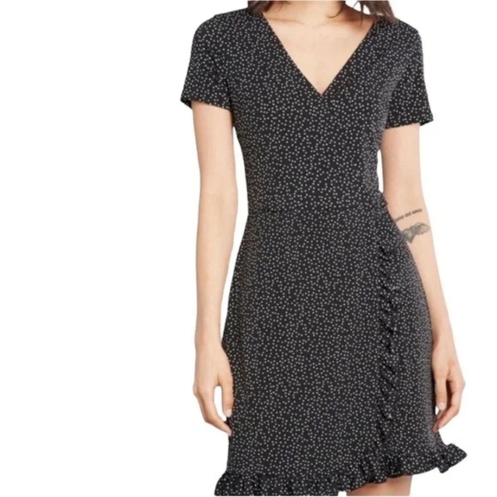 Modcloth Chance Encounter Romantic Black Polka Dot Ruffle Wrap Dress 2X